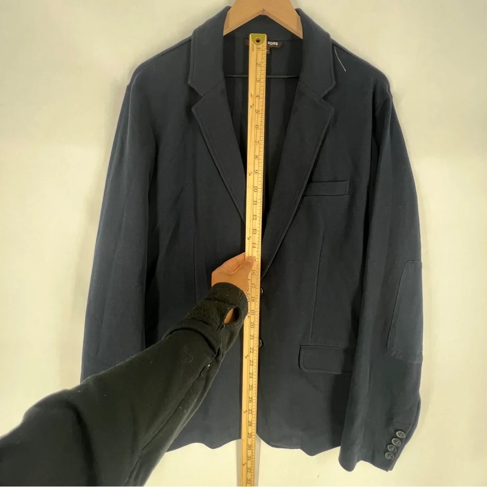 Michael Kors Men's Classic Navy Knit 2 Button‎ Blazer Elbow Patches Size L